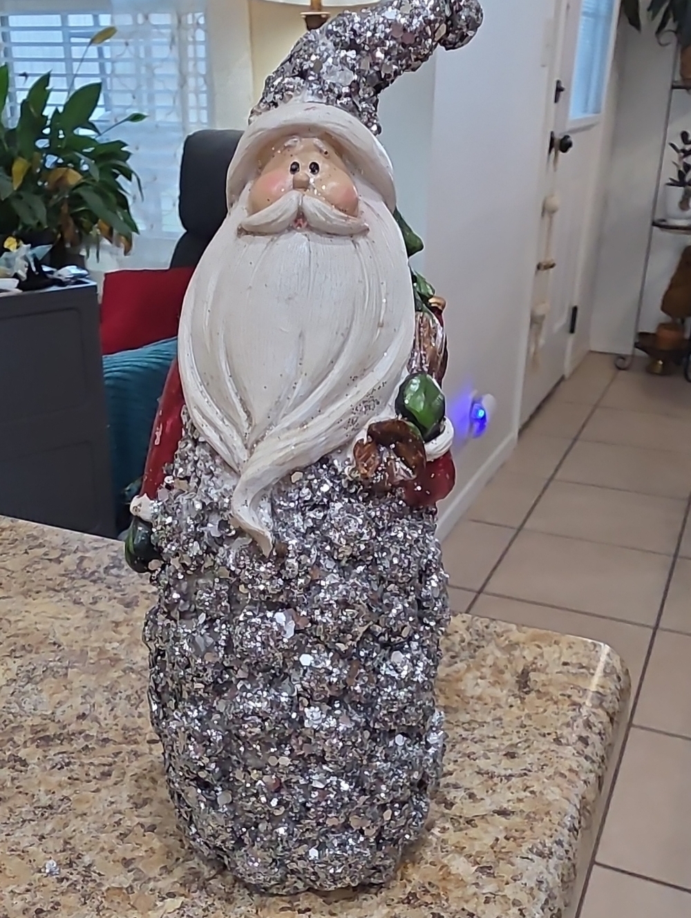 Silver Sequin Santa Holiday Figurine - Festive Tabletop Decoration